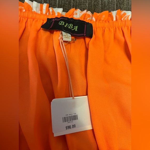 Biba Neon Orange Floral Smocked Blouse- Medium - Picture 5 of 5